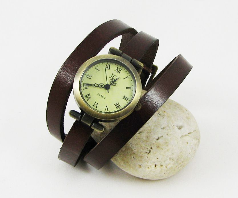 Läderarmband klocka 3 vändor anpassningsbara