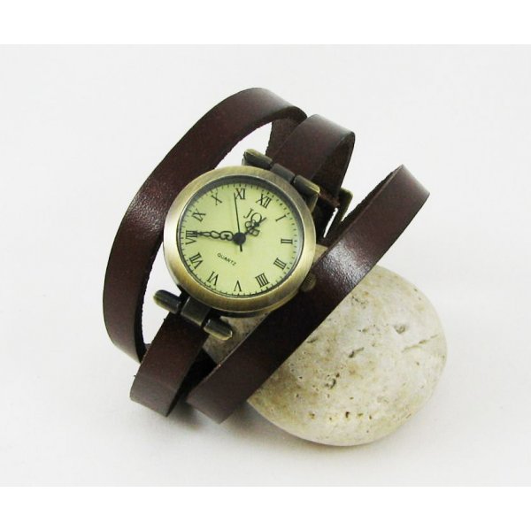 Läderarmband klocka 3 vändor anpassningsbara