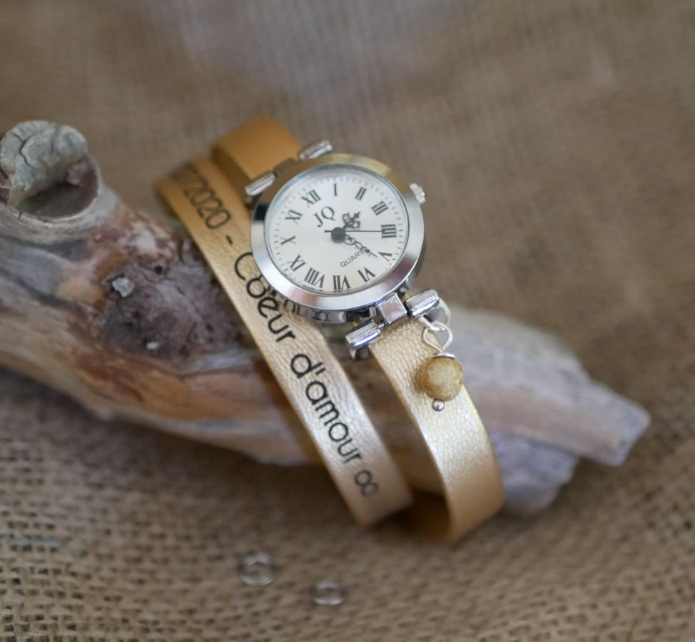 Läderarmband klocka 2 vändor anpassningsbar med silverfärgad urtavla