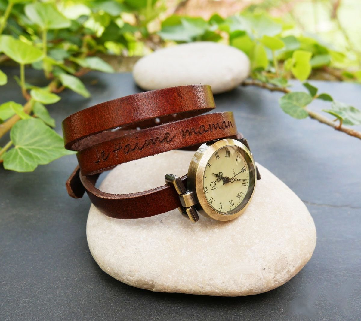Läderarmband klocka 3 vändor anpassningsbara