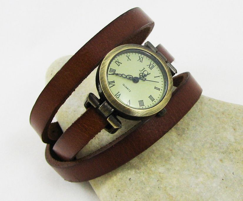 Läderarmband klocka 3 vändor anpassningsbara
