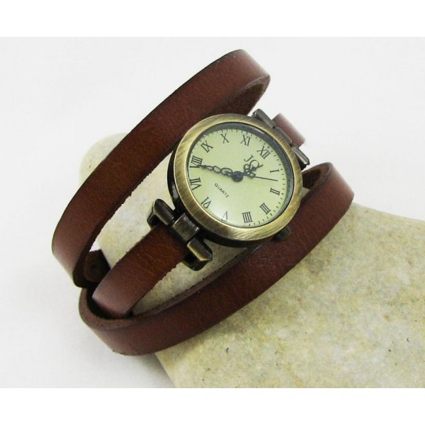 Läderarmband klocka 3 vändor anpassningsbara
