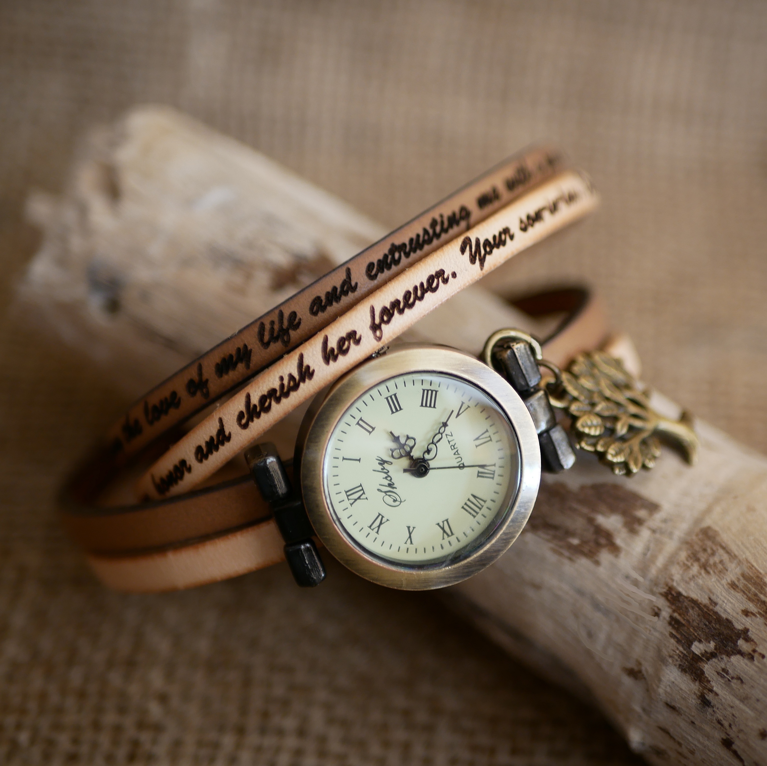 Anpassningsbar dubbel tur l&auml;der armbandsur duo av f&auml;rger