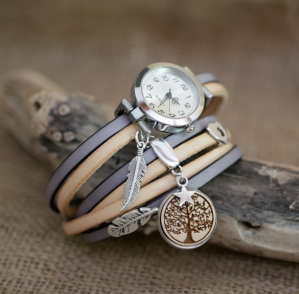 Trippel turklocka i l&auml;der duo och tr&auml; cabochon f&ouml;r personlig anpassning 