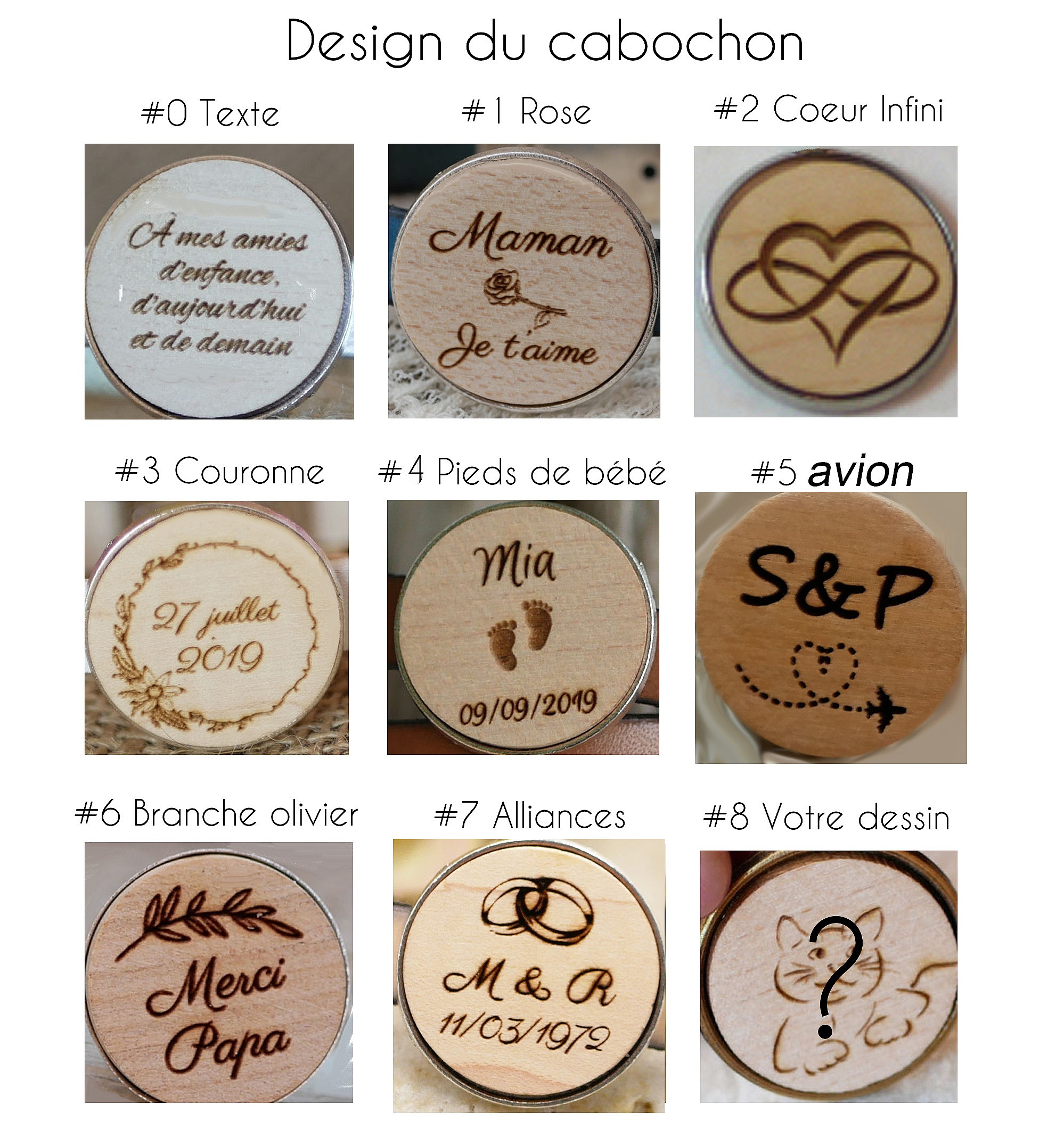 Nyckelring med graverad cabochon i tr&auml; och rep&ouml;gla i ett urval av f&auml;rger