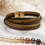Dubbel läderarmband vintage brown och en färg enligt ditt val som kan personifieras med gravyr.