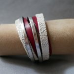 Individuellt armband i vitt, silver och rött läder med dubbla vändningar  
