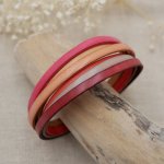 Kvinnors armband i multi-läder med manschett Röd, Persika, Korall, Beige