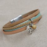 Manschettarmband i multiläder för kvinnor Sand beige hänge efter eget val