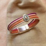 Silvermedaljongarmband för kvinnor med 4 pastellfärgade läder 