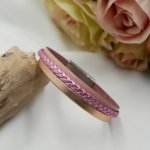 Manschettarmband i rosa laminerat läder och persika, anpassningsbart
