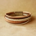Manschettarmband i multiläder för kvinnor i beige toner