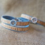 Armbandet Livets träd på kork och Jean's bomull i enkel, dubbel eller trippel twist.