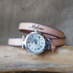 Läderarmband klocka 2 vändor anpassningsbar med silverfärgad urtavla