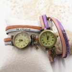 Anpassningsbar dubbel tur läder armbandsur duo av färger