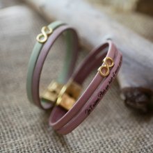 Duo-armband i läder med infinity-symbol i guld - personligt utformat  