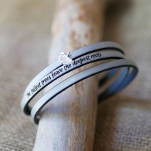Läderarmband kvinna multi-tours Ginkgo blad silver personlig 