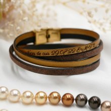 Dubbel läderarmband vintage brown och en färg enligt ditt val som kan personifieras med gravyr.