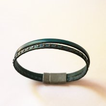 Duo-armband i blått läder med nitar för män