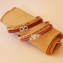 Duo-armband i läder som kan göras personligt med hjärta, stjärna eller infinity-loop