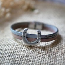 Läderduoarmband och hästsko-slinga anpassningsbar för män eller kvinnor