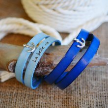 Läderarmband med dubbelt armband, marinblå ankardekoration, anpassningsbart 
