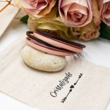 Vintagearmband i rosa och brunt läder med flera lameller