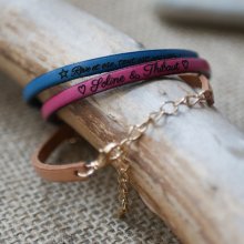 Läderarmband för kvinnor som kan personifieras genom gravering med guldkedja