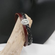Medaljongarmband duo svart och brunt vintage vävt läder med magnetlås
