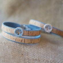 Armbandet Livets träd på kork och Jean's bomull i enkel, dubbel eller trippel twist.