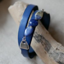 Läder och pärlor armband för kvinnor Lapis Lazuli blå som ska anpassas 