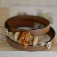 Kvinnoarmband Läder och lampworkpärlor trippelvarv för att anpassa det till dina behov 