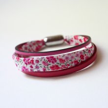 Damarmband trio läder &amp; liberty rosa blommor 