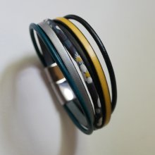Manschettarmband i läder med flera rader och antracitgrå Liberty cord