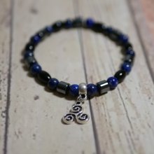 Herrarmband i Black Blue-pärlor och valfritt hänge